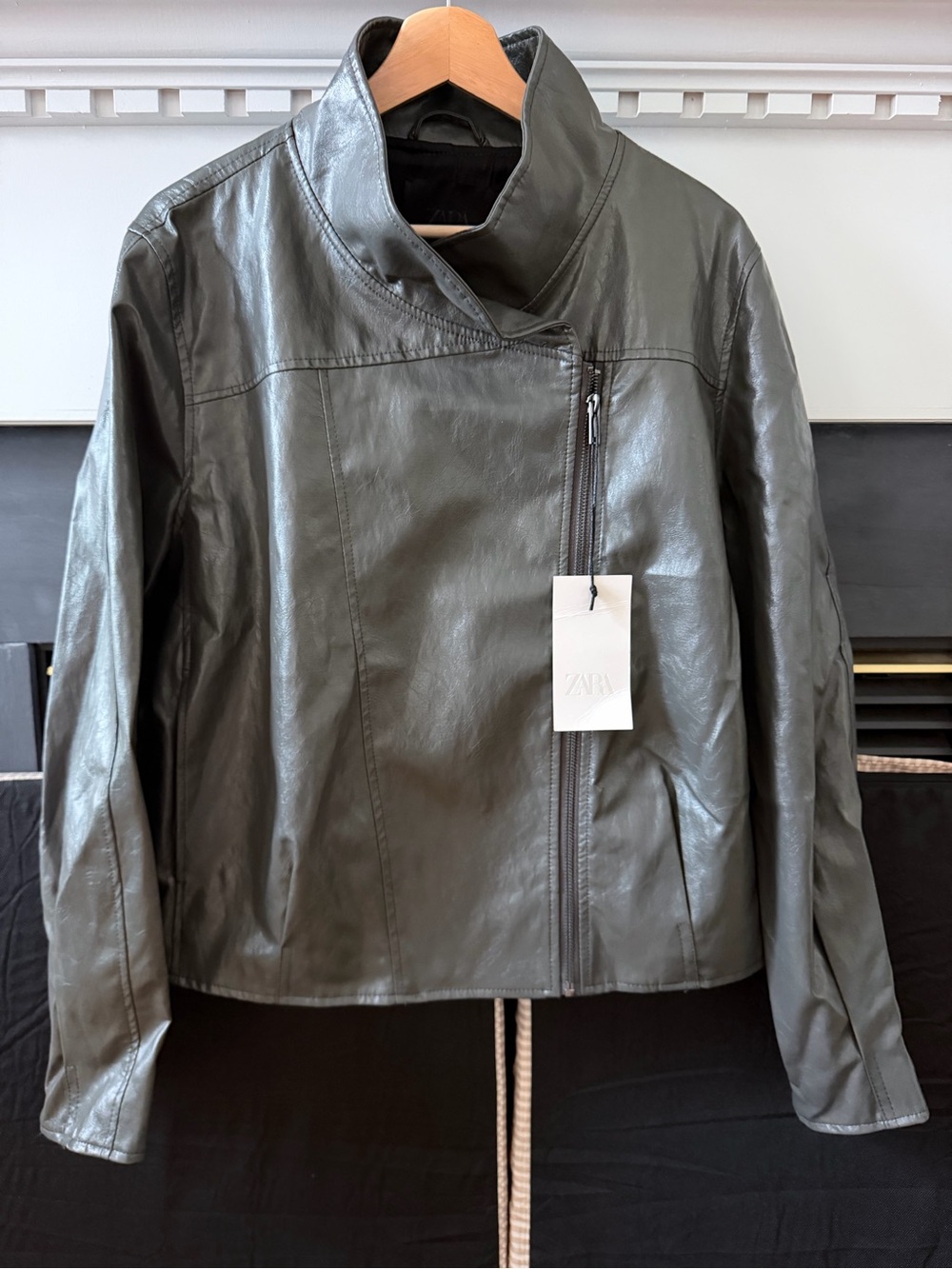 Zara ZW Collection 3548/053 Gray Faux Leather Moto Jacket